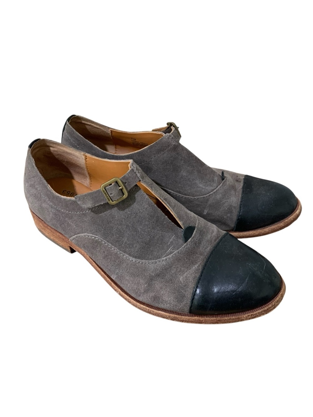 Kork-Ease Niseda Oxford Women's Shoes gray suede black leather cap toe size 7.5